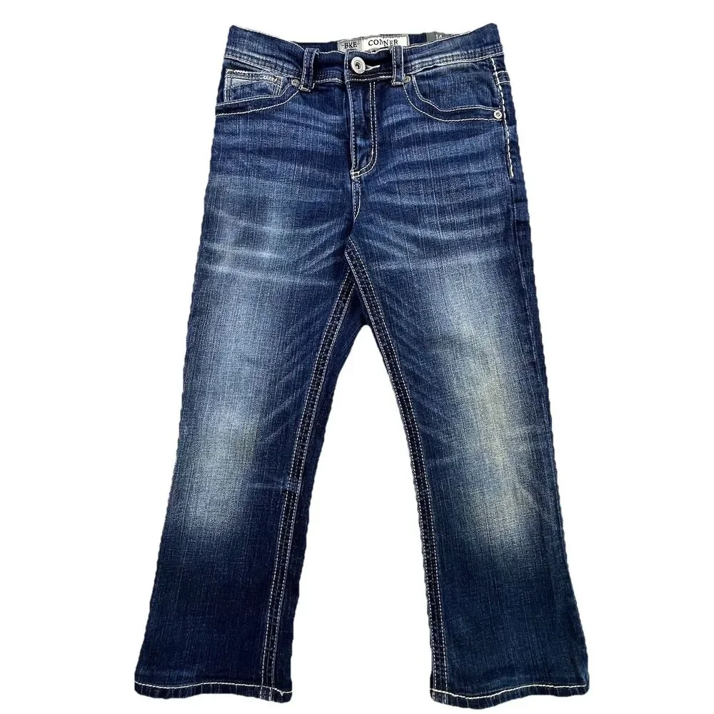 BKE Conner Bootcut Jeans Youth Size 14 Blue Denim Embroidered Whiskering